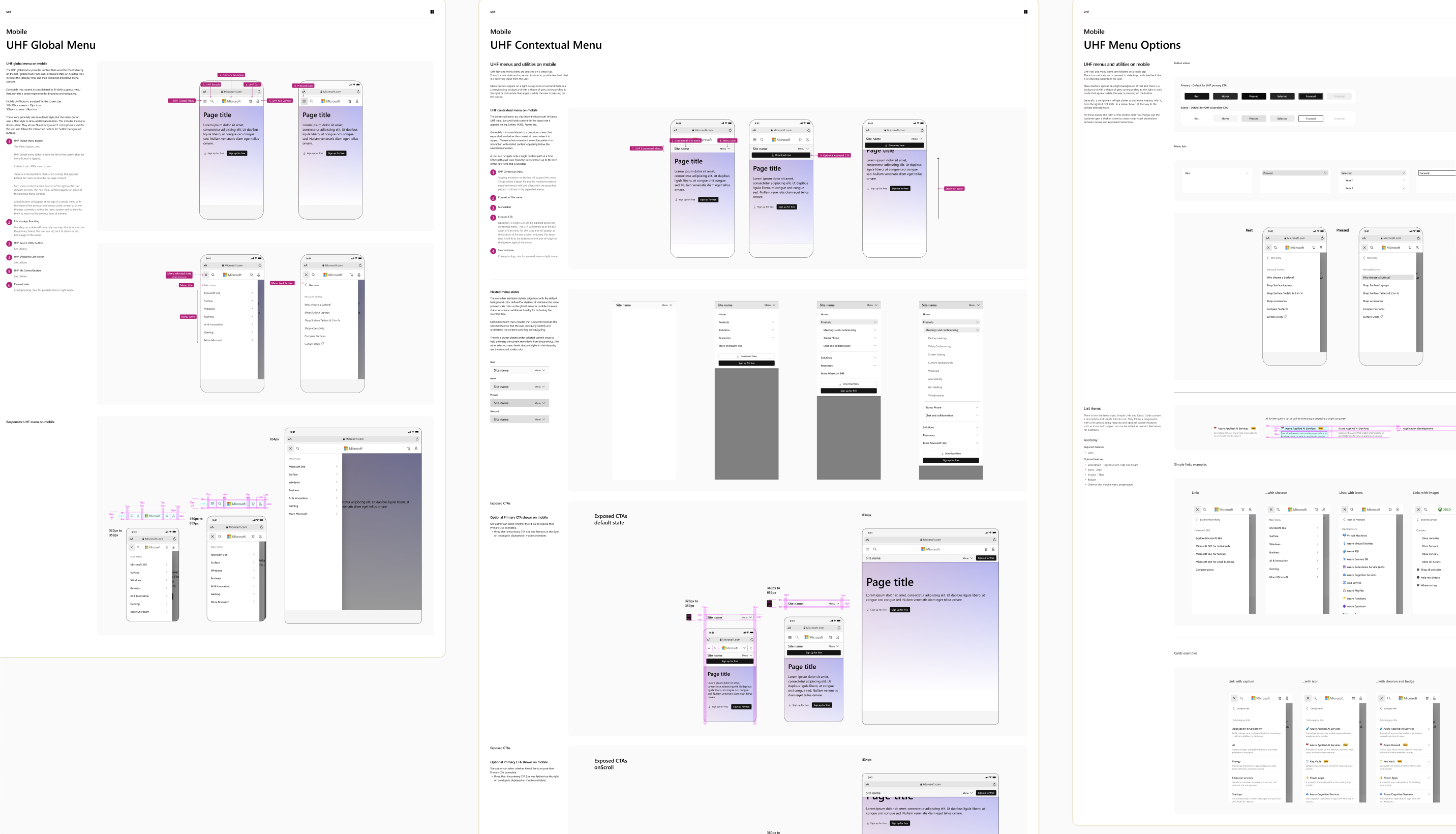 I created a robust design system for navigation variations with detailed prototypes, components and annotations.